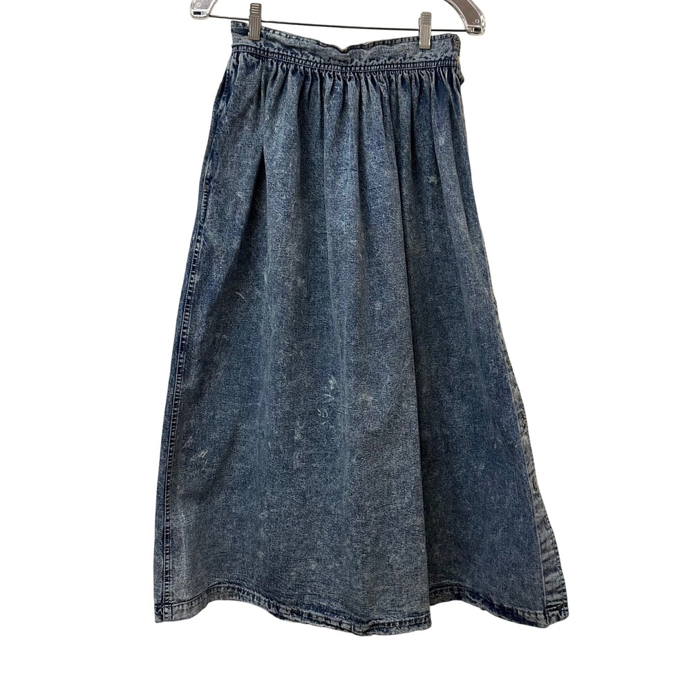 Vtg Calvin Klein Sport Denim Maxi Skirt Blue Acid Wash Side Button 90s USA 10 - Picture 2 of 9